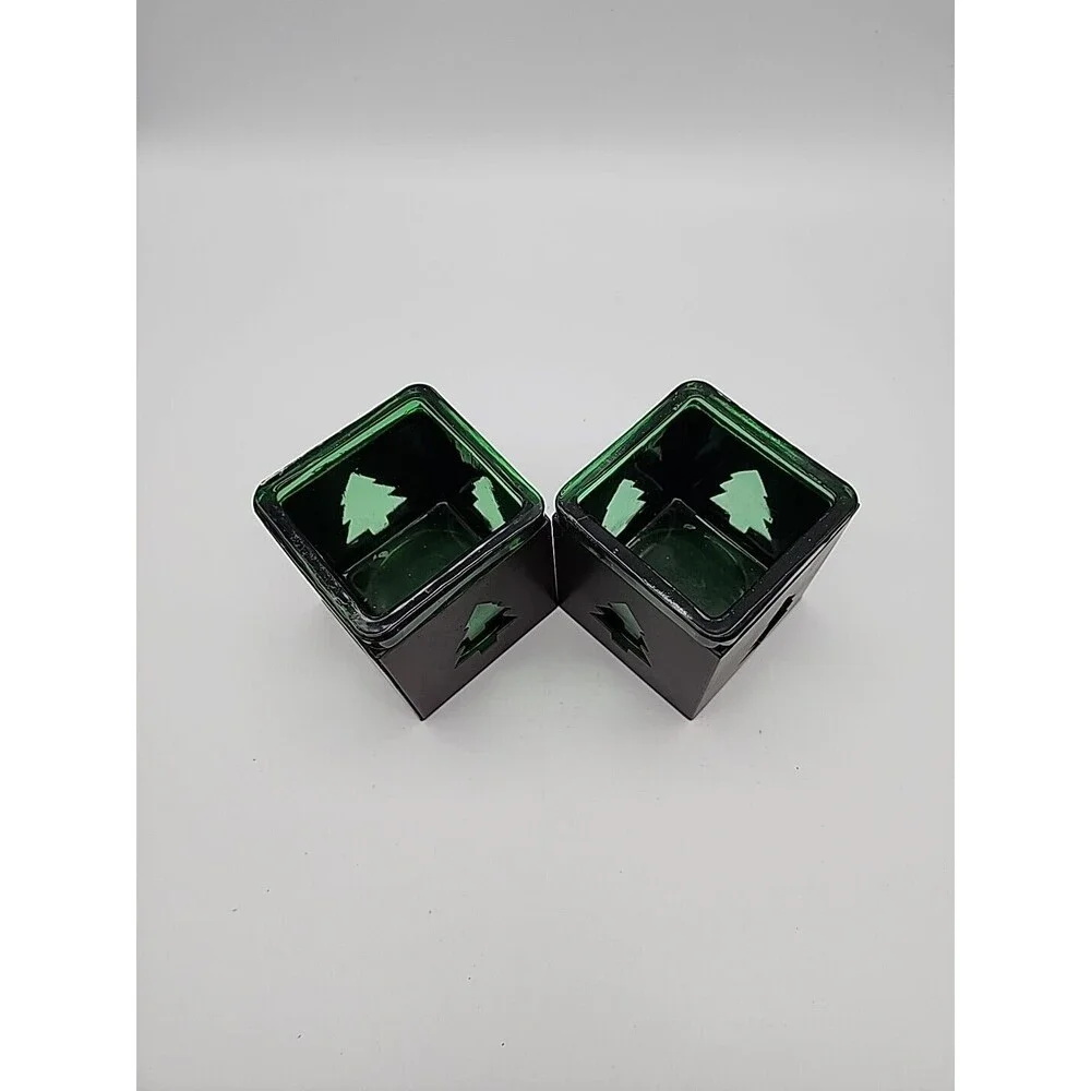 Rustic Pine Tree Candle Holders Christmas Winter Cabin Pair of Candle Holders